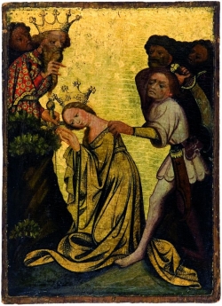 Umučen&iacute; světice, obraz česk&eacute;ho mistra z konce 14. stolet&iacute;.
