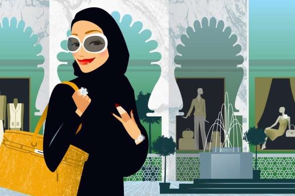 Muslimka na nákupech (ilustrace).