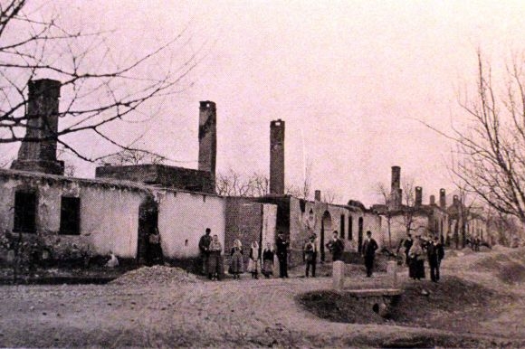 Ohněm zničený Suchdol, březen 1910.