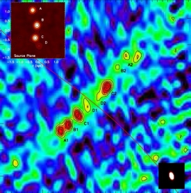 Vzdálená galaxie pozorovaná na vlnové délce 870 mikrometrů.