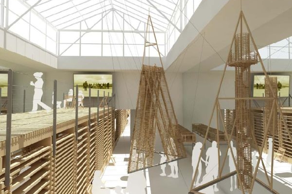 Návštěvník expozice se ocitne přímo v dřevěných stavbách.