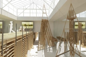 Návštěvník expozice se ocitne přímo v dřevěných stavbách.