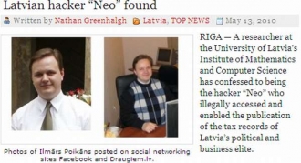 Zatčený hacker Neo. Výstřižek z baltic.reports.com.