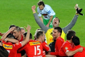 Plzeňská radost bezprostředně po konci finále.
