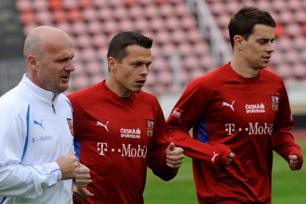 Michal Bílek, Libor Sionko a Ondřej Kušnír při tréninku.