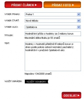 Odkaz vpravo nahoře slouží k umístění sasmostatné fotografie.