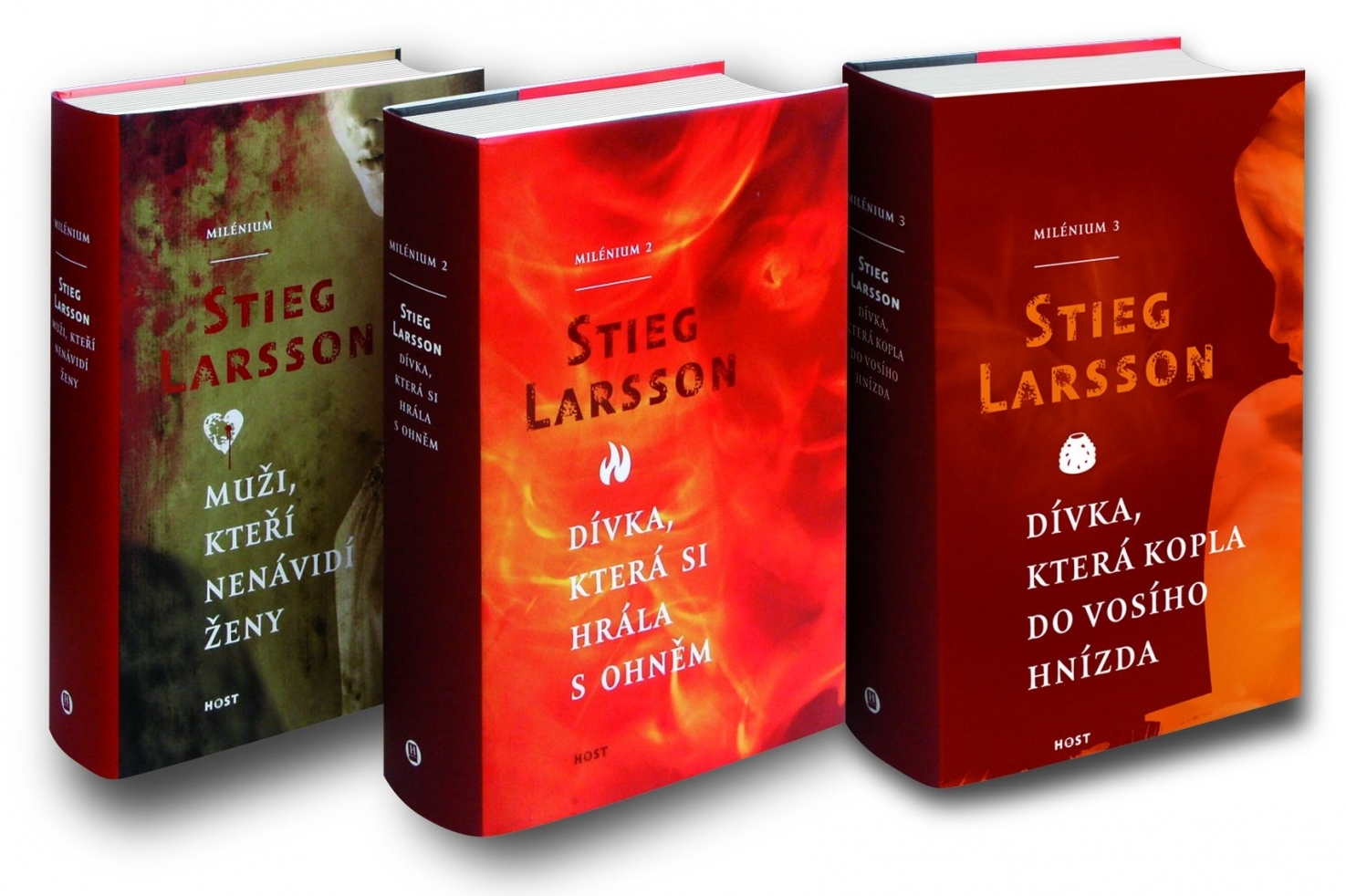 Tři knihy trilogie Milénium.