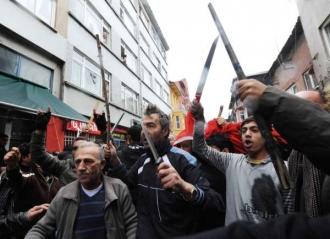 Protesty Kurdů v Istanbulu.