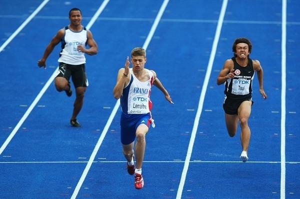 Francouzský sprinter Christophe Lemaitre (uprostřed).