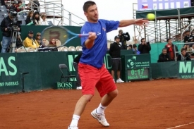 Jan Hájek při zápase Davis Cupu (ilustrační foto). Jan Hájek při zápase Davis Cupu (ilustrační foto).