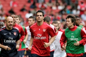 Středopolaři Arsenalu Londýn - Cesc Fábregas (v červeném) a Tomáš Rosický.
