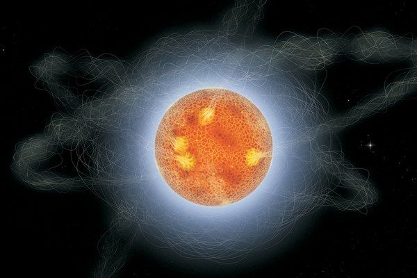 Pulzar – rychle rotující neutronová hvězda.