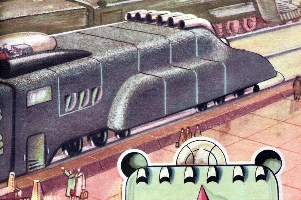 Atom-expres na pražském hlavním nádraží, představa z roku 1955.