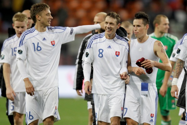 Vítězná radost Slovenska po výhře nad Ruskem.
