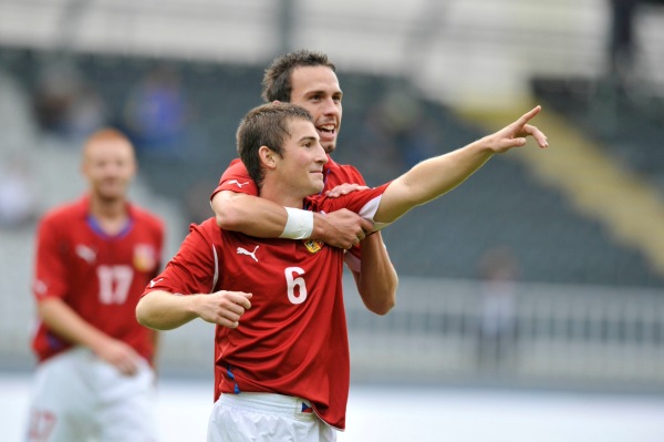 Lukáš Vácha (vpředu) a Jan Vošahlík z reprezentační jednadvacítky.