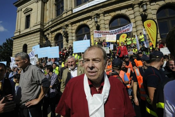 Jaroslav Zavadil během úterní demonstrace státních zaměstnanců.