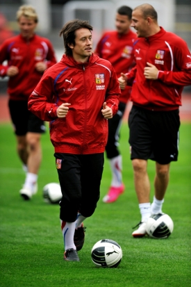 Tomáš Rosický na tréninku české reprezentace.