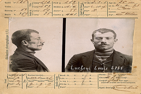 Atentátník Luigi Lucheni na policejních fotografiích. 
