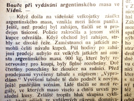 Zpráva o rvačkách kvůli argentinskému masu. 