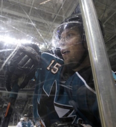 Drsný Dany Heatley přišpendlený na plexisklo.