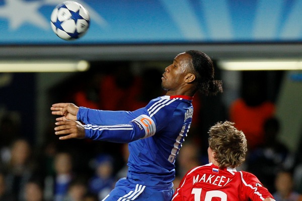Didier Drogba z Chelsea v zápase se Spartakem Moskva.