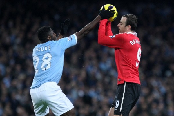 Momentka z utkání Manchester City - Manchester United.