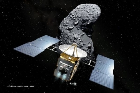 Hajabusa a její cíl - asteroid Itokawa.