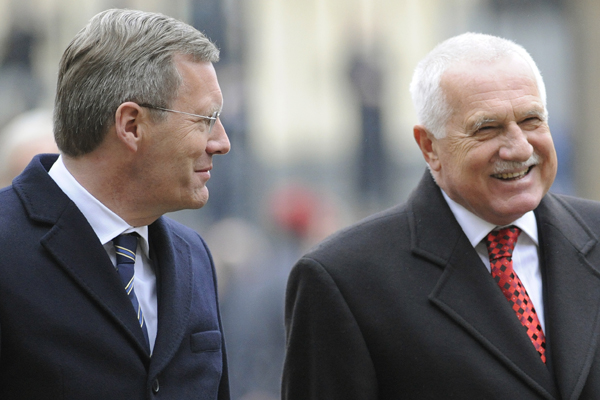 Prezident Václav Klaus se svým německým protějškem Christianem Wulffem.