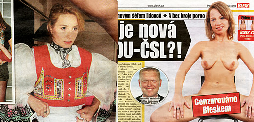 Jana Škrabalová v kroji a bez něj.