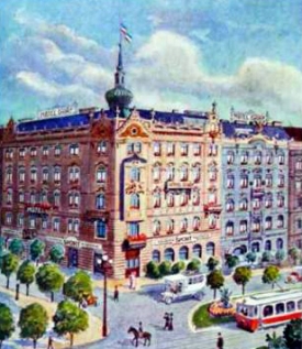 Hotel Gráf v Praze (vpravo od nárožní budovy).