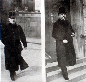 Ministr zeměbrany Friedrich Georgi a ministr kultu a vyučování Karl Stürgkh přijíždějí do sněmovny, aby oznámili demisi vlády.