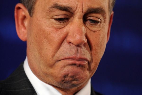 Nastupující předseda sněmovny reprezentatnů John Boehner neskrývá dojetí.