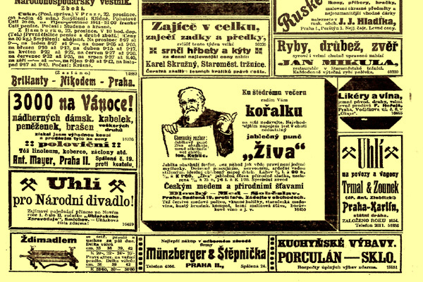 Vánoční inzerce v Národní politice, 22. prosince 1910, ze sbírky Národní knihovny v Praze.    