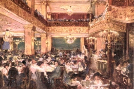 Jeden z podniků na Václavském náměstí, v němž se roku 1910 bujaře slavil Silvestr - kavárna Passage.
