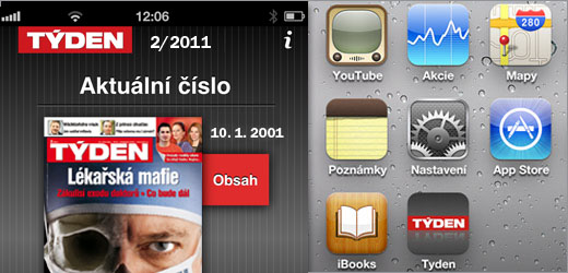 Aplikace TÝDEN pro iPhone.
