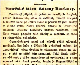 Zpráva o narození Františka Blažka, syna Růženy Blažkové.