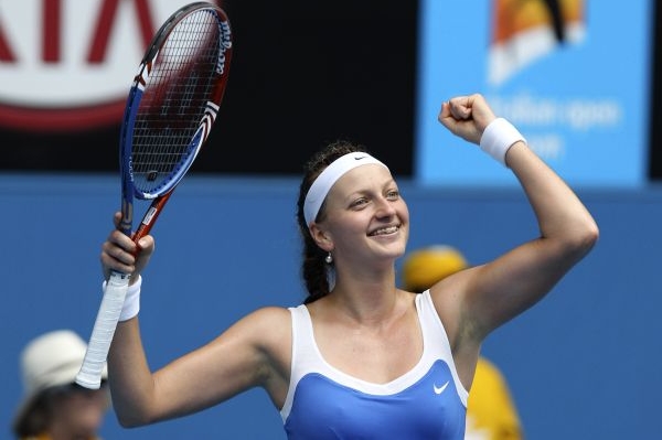 Petra Kvitová se raduje po postupu do čtvrtfinále prvního grandslamu roku. Petra Kvitová se raduje po postupu do čtvrtfinále prvního grandslamu roku.