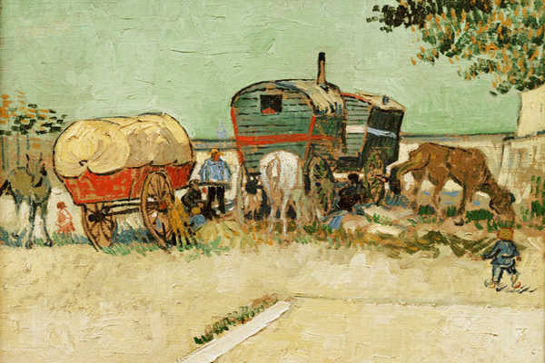 Cikánský tábor na obraze Vincenta van Gogha. 