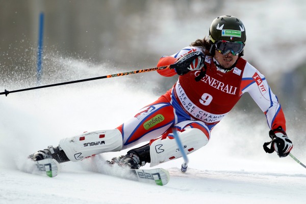 Ondřej Bank v superkombinačním slalomu v Chamonix.
