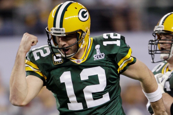 Aaron Rodgers z vítězného týmu Green Bay Packers.