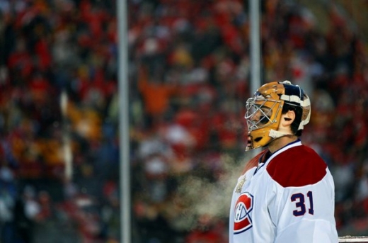 Carey Price a jeho speciální maska pro utkání pod širým nebem.