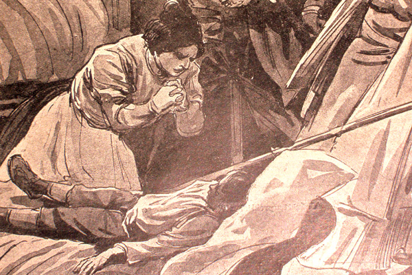 Pláč matky nad tragicky zesnulým dítětem. Takto roku 1911 ilustroval černou kroniku Pražský ilustrovaný kurýr.