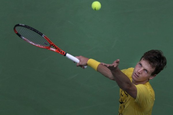 Tomáš Berdych na svém prvním tréninku před Davis Cupem v Ostravě.