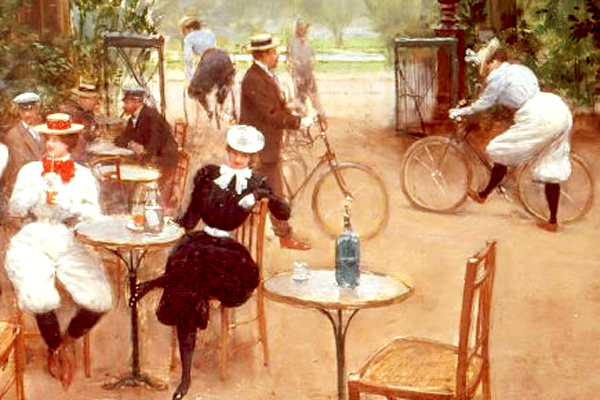 Pařížské ženy v kalhotách na obraze malíře Jéana Bérauda. Právě z Paříže přišla v březnu 1911 móda dámských kalhot i do Čech a dalších zemí habsburského soustátí.