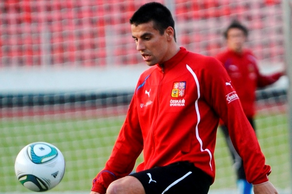 Milan Baroš na reprezentačním tréninku.