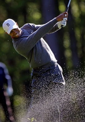Tiger Woods během tréninku v Augustě.