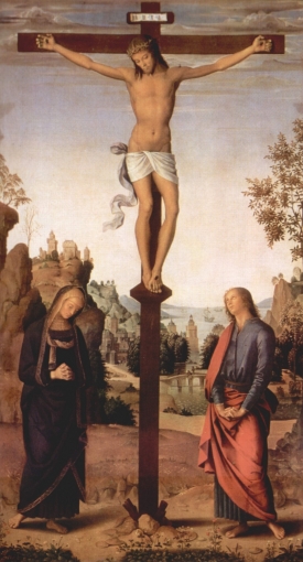 Kristus na kříži - autor malby Pietro Perugino (1448–1523).