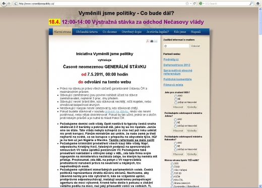 Webové stránky iniciativy "Vyměnili jsme politiky".