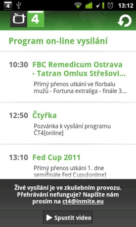 On-line vysílání v mobilu.