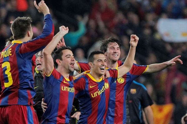 Radost fotbalistů Barcelony. Radost fotbalistů Barcelony.